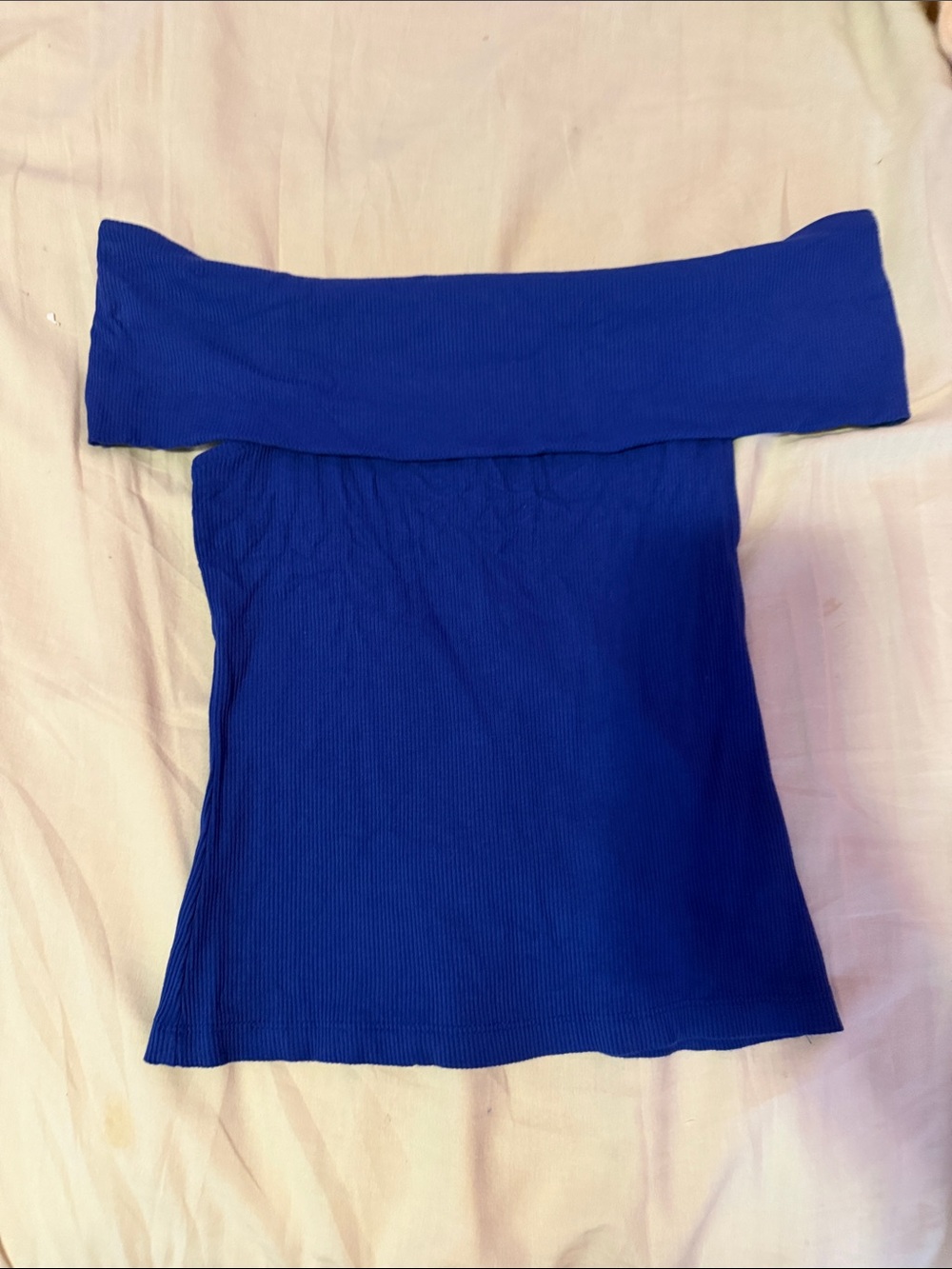 Express Off-Shoulder Crop Top in Royal Blue